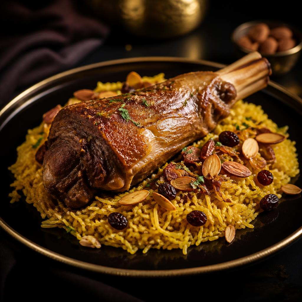 Iraqi quzi with saffron rice